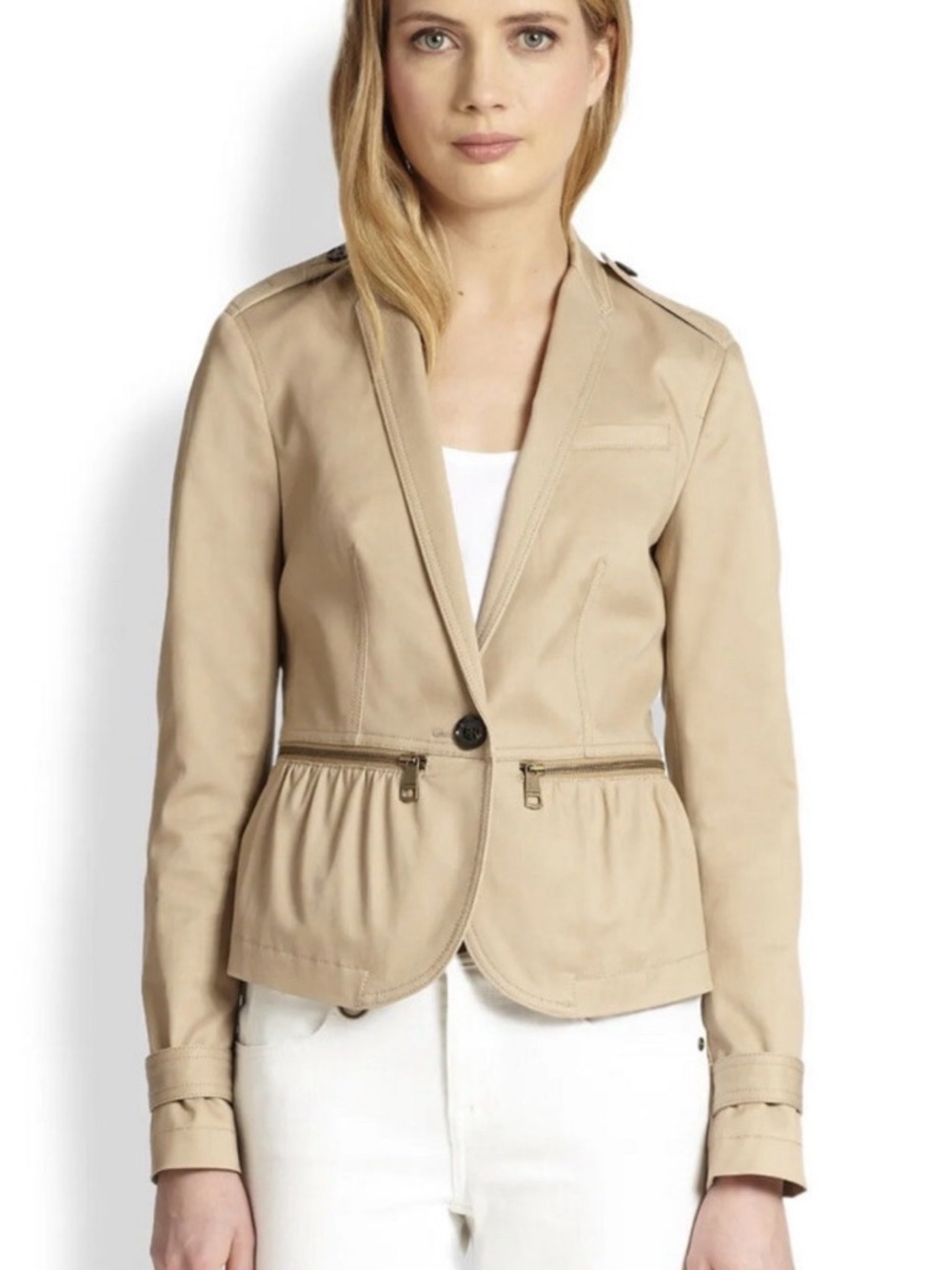 Burberry Women's Beige Tailored Peplum Jacket 6 - Picture 5 of 14